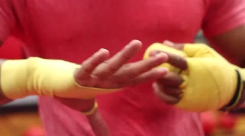 Boxer Wrapping Hands in Slow Motion Stock Footage 56293003