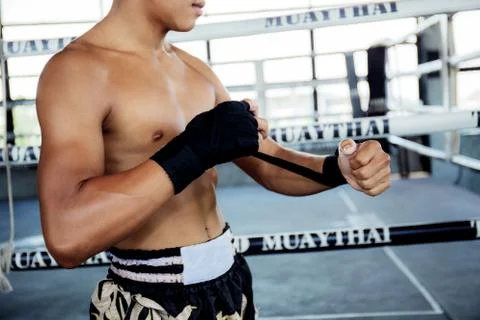 Boxers are using hand wraps. Stock Photos
