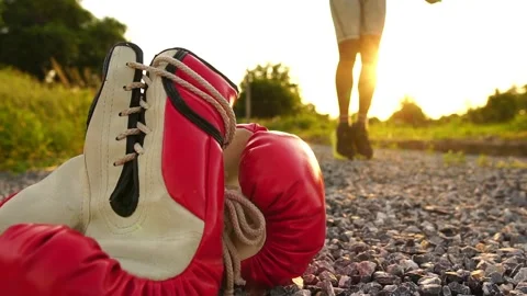 Boxers with boxing gloves are working hard to train Stock Footage 159079106