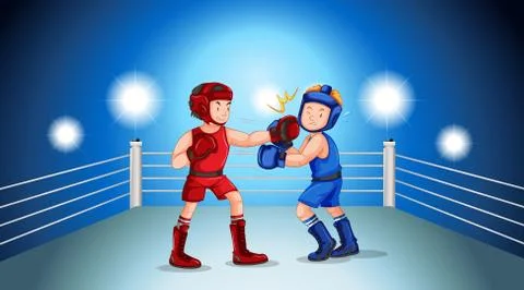 Boxers fighting on the boxing ring Stock Illustration