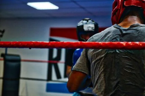 Boxers fighting during a sparring session Stock Photos