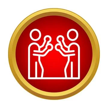 Boxers fighting icon on red button with golden frame Stock Illustration