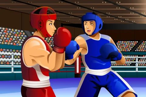 Boxers fighting in ring Stock Illustration
