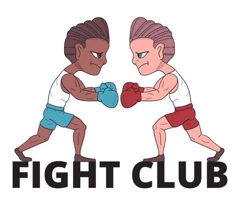 Boxers kick boxing vector. Multi race fighters are shown. Bofers wearing glov Stock Illustration