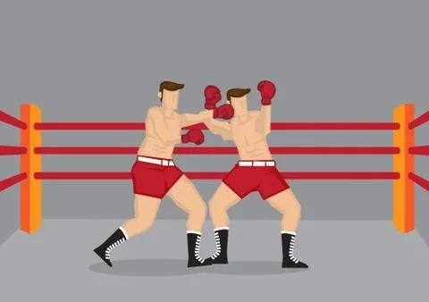Boxers Punching in Boxing Ring Vector Illustration Stock Illustration