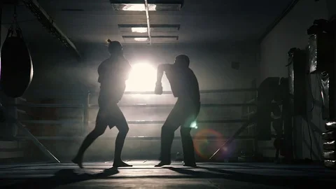 Boxers training in the ring silhouette Vídeo Stock 72458963