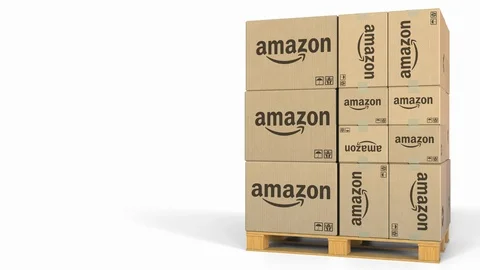 Boxes With Amazon Logo On Pallet. Editor... | Stock Video | Pond5