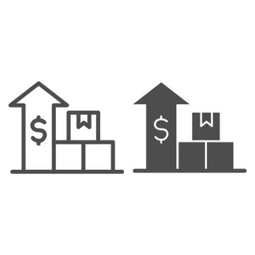 Boxes with up arrow and dollar line and solid icon, delivery and logistics Stock Illustration