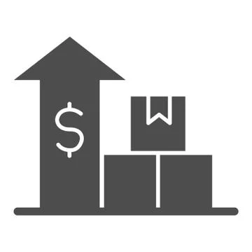 Boxes with up arrow and dollar solid icon, delivery and logistics symbol Stock Illustration