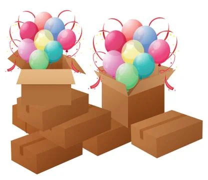 Boxes with balloons Ilustración de archivo