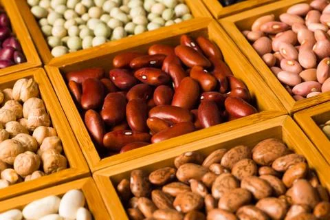 Boxes of beans Stock Photos