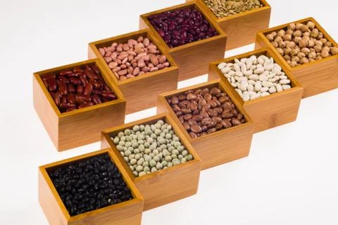 Boxes of beans Foto stock