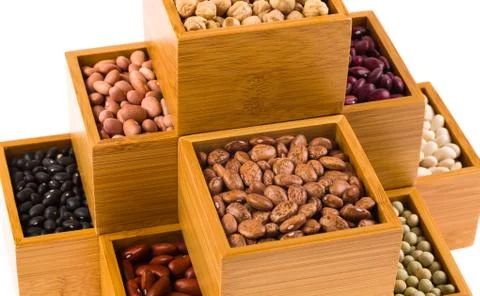 Boxes of beans Stock-Fotos