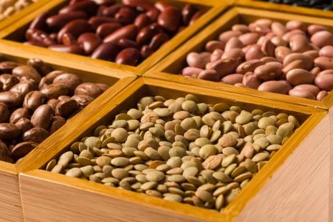 Boxes of beans Stock Photos