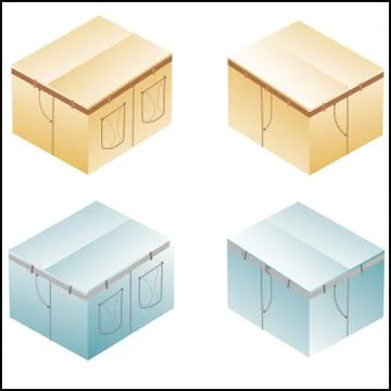 Boxes, cardboard  for jeans or pants packing, set with denim lines style, clo Stock Illustration