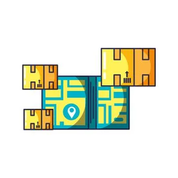 Boxes carton with map guide location Illustrazione stock