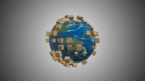 Boxes of delivery on the surface of a rotating planet earth. seamless loop. Stock Footage 83989992