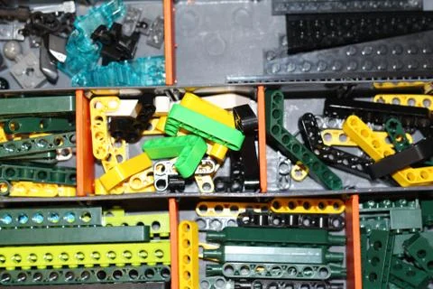 Boxes with details from the designer. Designer for the assembly of robots. Stock Photos
