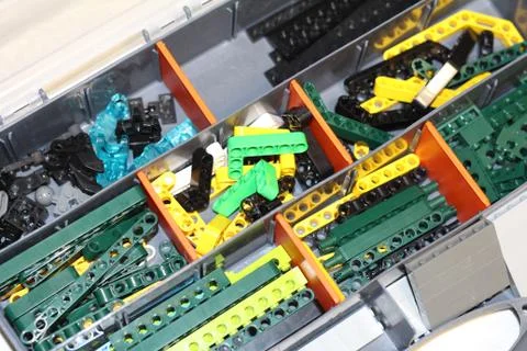 Boxes with details from the designer. Designer for the assembly of robots. Stock Photos