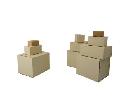 Boxes in different sizes stacked boxes isolated on white background Stock Photos