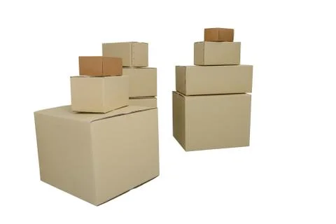 Boxes in different sizes stacked boxes isolated on white background Stock Photos