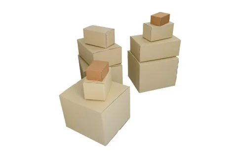 Boxes in different sizes stacked boxes isolated on white background Foto stock