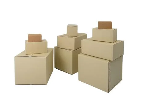 Boxes in different sizes stacked boxes isolated on white background Stock Photos