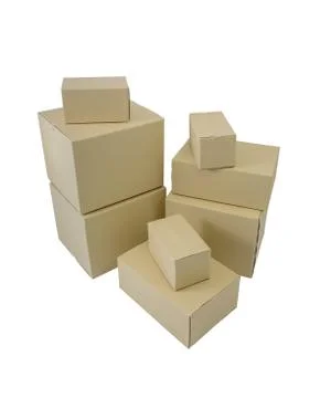 Boxes in different sizes stacked boxes isolated on white background Stock Photos