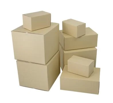 Boxes in different sizes stacked boxes isolated on white background Foto stock
