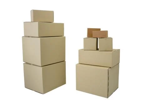 Boxes in different sizes stacked boxes isolated on white background Foto stock