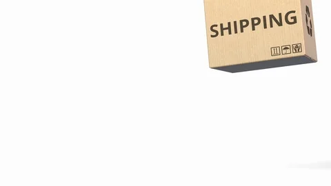 Boxes with DROP SHIPPING caption. 3D animation Stock Footage 97957649