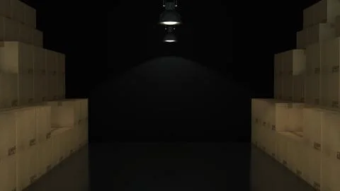 Boxes in empty room 3D Stock Illustration