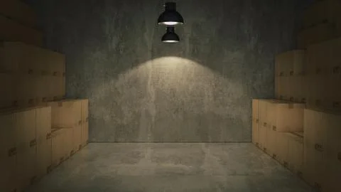 Boxes in empty room 3D Stock Illustration