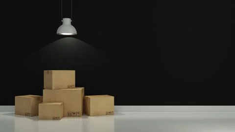 Boxes in empty room 3D Stock Illustration