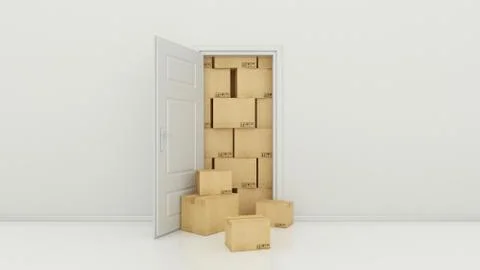 Boxes in empty room 3D Stock Illustration