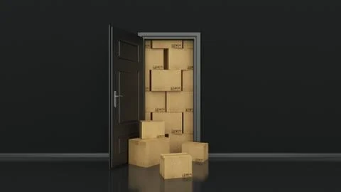 Boxes in empty room 3D Stock Illustration