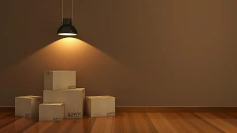 Boxes in empty room 3D Stock Illustration