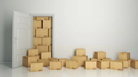 Boxes in empty room 3D Stock Illustration