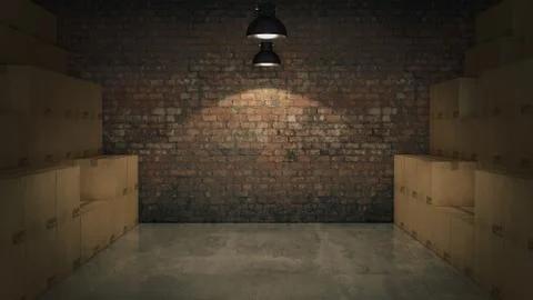 Boxes in empty room 3D Stock Illustration