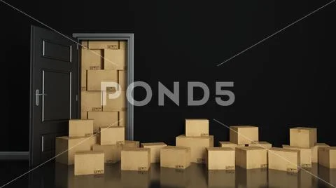 Boxes in empty room 3D 库存插图