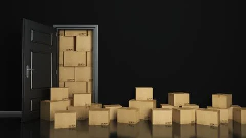 Boxes in empty room 3D Stock Illustration