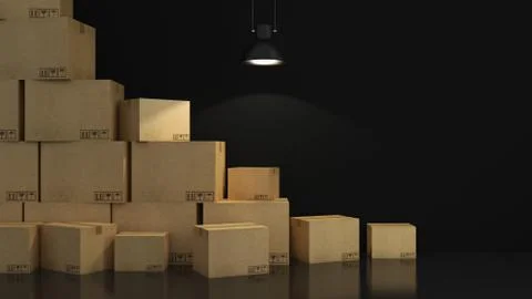 Boxes in empty room 3D Stock Illustration