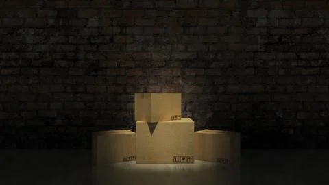 Boxes in empty room 3D Stock Illustration
