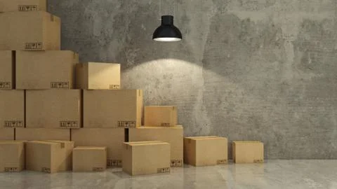 Boxes in empty room 3D Stock Illustration