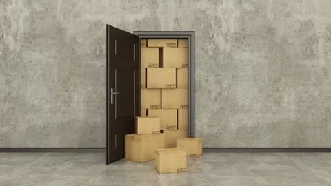 Boxes in empty room 3D Stock Illustration