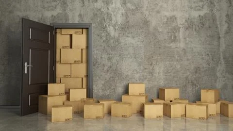 Boxes in empty room 3D Stock Illustration