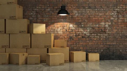 Boxes in empty room 3D Stock Illustration