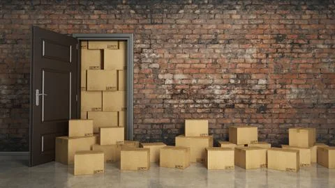 Boxes in empty room 3D Stock Illustration