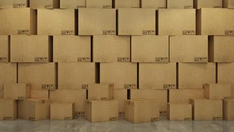 Boxes in empty room 3D Stock Illustration