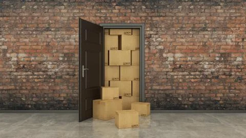 Boxes in empty room 3D Stock Illustration